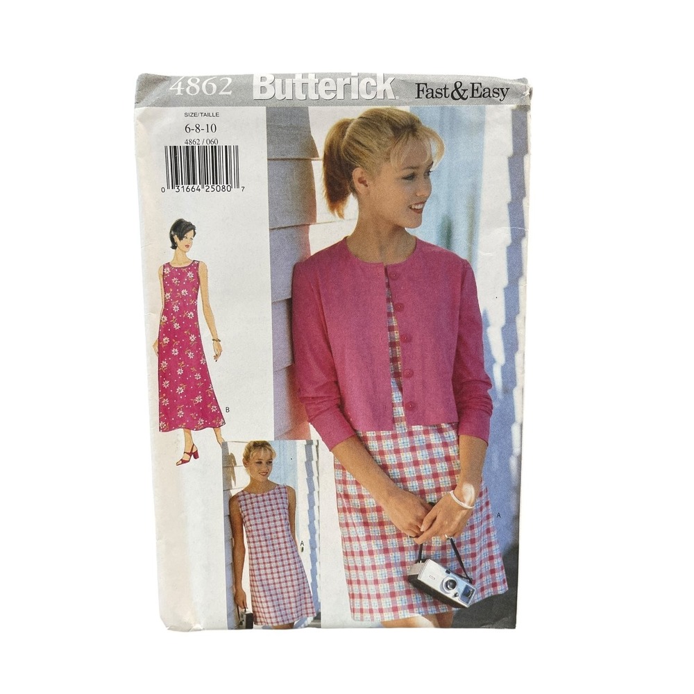 Butterick‎ 4862 Dress Jacket Fast & Easy Misses' 6-8-10 Pattern 90s
